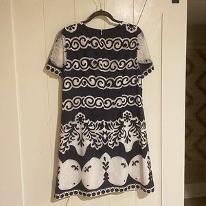 Navy blue and white lace and mesh dress